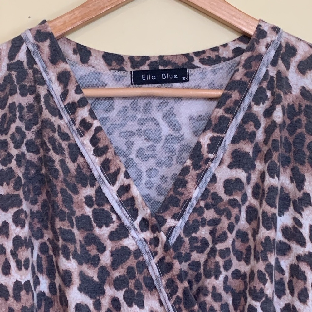 Ella Blue Leopard Relaxed Fit Loungewear Comfy Kimono One Piece Romper Shorts S - Picture 5 of 17